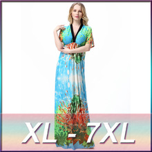 High quality plus size 2016 sexy V-neck bohemian beach resort printed beach dress