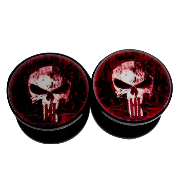 Bloody Punisher Totenkopf Skull Ohr Piercing Ear Plugs Flesh Tunnels