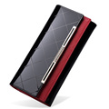 Patent Leather Purse Women Fashion Luxury Long Wallet Simple Plaid Ornament Magnetic Button Money Clip Designer
