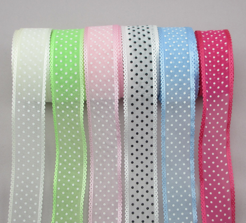 12yards/lot 1 25mm Width Dot Printed Organza Lace Ribbon for Packing and Bow 040014004007