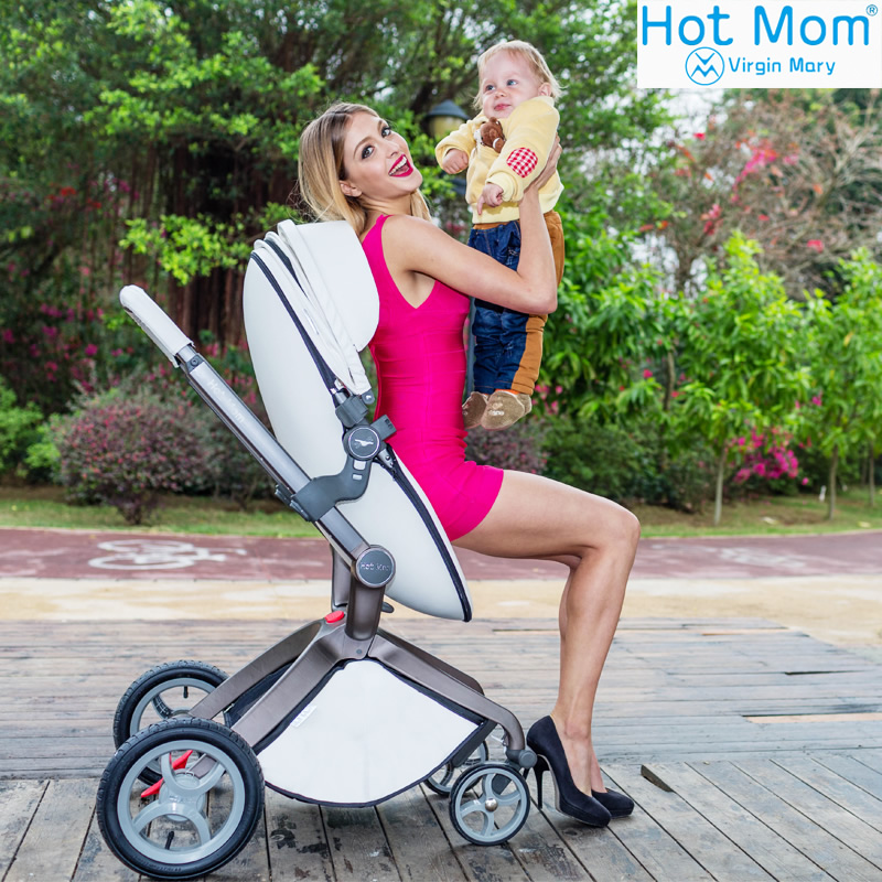 hot mom pushing stroller