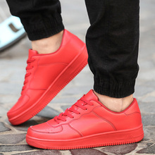 New Arrival Fashion Men Shoes Casual PU Leather Lace Up Flat With Black Red White Rubber Shoes Men Trainers Basket Zapatillas
