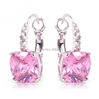 lingmei Wholesale Elegant Sweet Lady Pink Sapphire 925 Dangle Hook Silver Earring For Women Earrings Gift Free Shipping