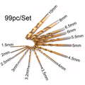 High Quality 99pcs 1 5mm 10mm Titanium Coated HSS High Speed Steel Drill Bit Set Tools