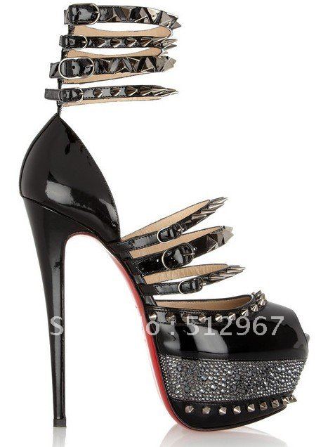 black sandals gold studded platform high heel pumps women glitter ...
