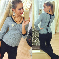 New 2015 spring and autumn back open button sexy backless hollow pullover knitted sweaters women sweater pull femme sweter mujer