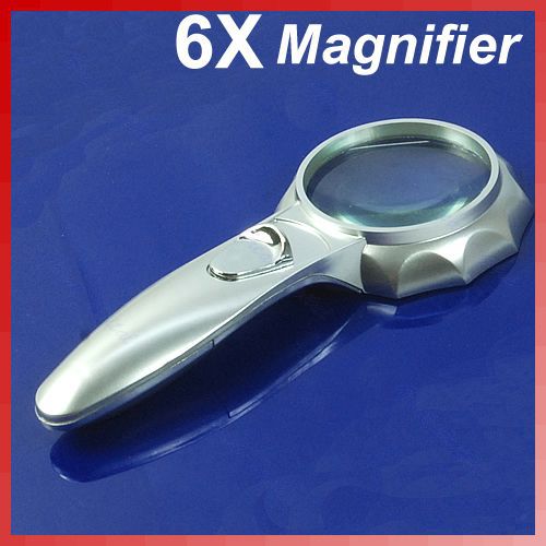 A96 6X 65MM Handheld Magnifying Glass Reading Map Magnifier With 6 LED Light Free Shipping