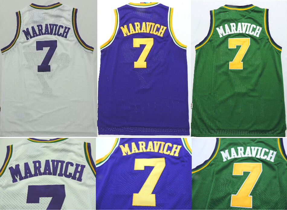 For Sale Cheap 7 Pete Maravich Jersey New Rev 30 Stitched Logos Retro