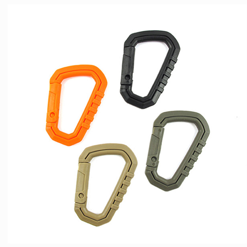 D Shape 200LB Mountaineering Buckle Snap Clip Plastic Steel Climbing Carabiner Hanging Keychain Hook Fit Outdoor Army EDC H-56