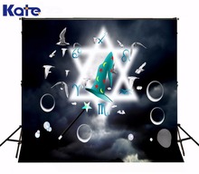 KATE photography backdrop of happy halloween magic hat and wand bat background overcast sky white star photo for studio