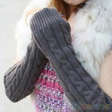Women’s Men’s Long Knitted Crochet Fingerless Braided Arm Warmer Gloves