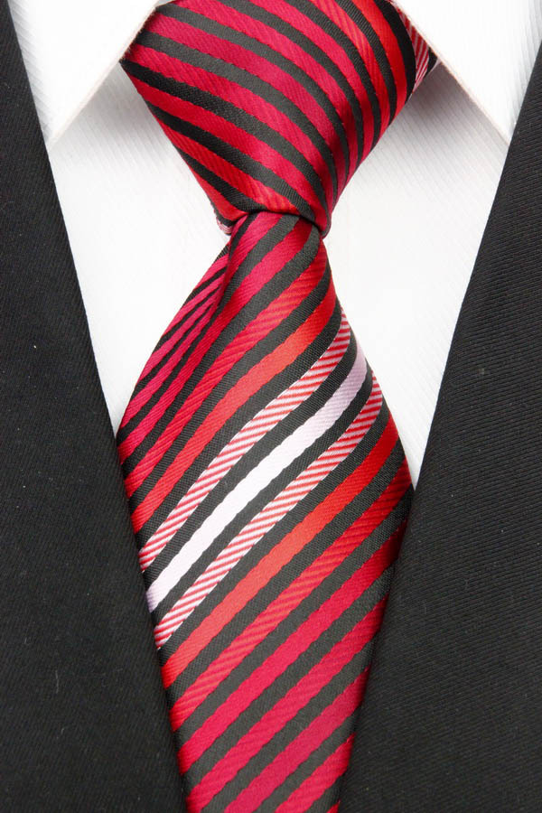 ST001 Red Black Stripes Fashion Smooth Woven Silk Polyester Mans Tie Classic Business Wedding Party Tie