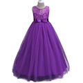 2017 Kids Girls elegant Wedding Flower Girl Dress Princess Party Pageant Formal long Dress Sleeveless Lace