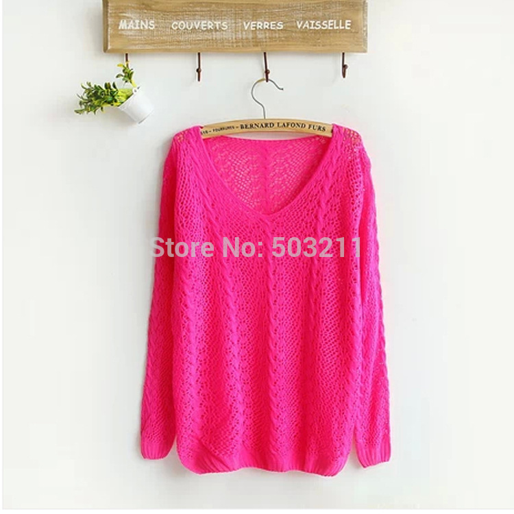 2015 fashion brand candy color long sleeve Hollow crochet knitted women lady wildfox sweater pullovers girls o-neck tricotado
