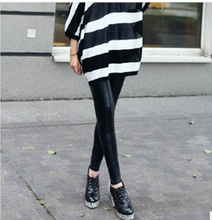 New 2015 Free shipping Spring candy elastic waist Slim classic fashion high elastic flat leather pants