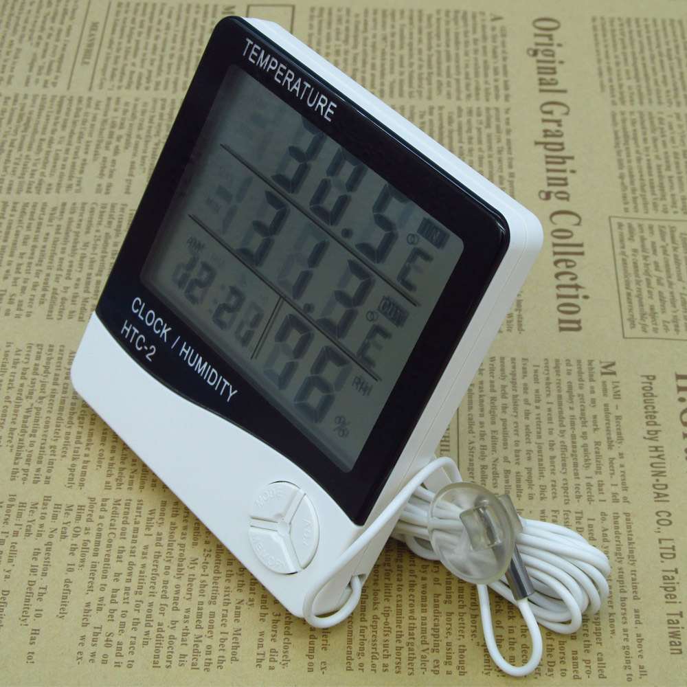 High accuracy LCD Digital Electronic Temperature Humidity Meter Thermometer HTC 2 Tester Clock Household Indoor Outdoor
