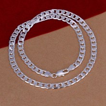 Mens 6MM flat Chain noble hot sale best gift women men wedding party nice silver plated