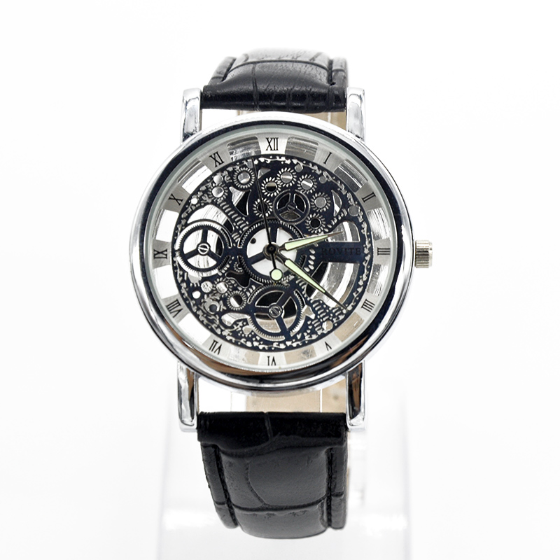 Fashion High Quality Men Hollow Out PU Leather Strap Watches Men Casual Wristwatch Quartz Watch relogio