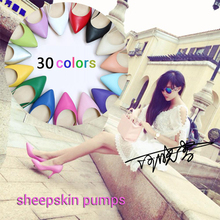 New 2016 Women s High Heels Women Pumps Sexy Bride Party Thin Heel Pointed Toe Sheepskin