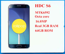 Perfect HDC S6 phone MTK6592 Octa core mobile phone real 3GB RAM 64 GB ROM 2560*1440 android 5.0 smartphone 3GGPS Cell Phone