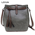 LIXUN New Women Leather Handbags For Woman Fashion Designer Black Bucket Vintage Messenger Shoulder Bags Ladies