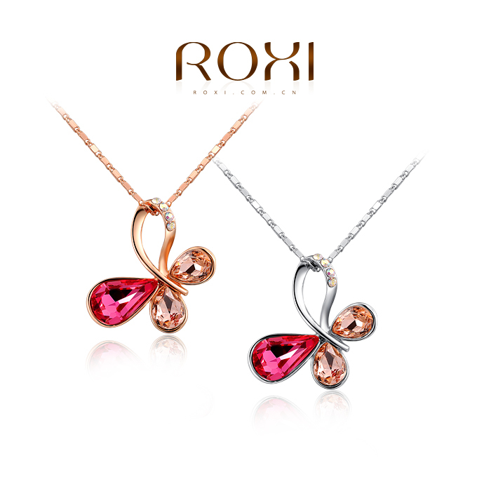 ROXI 2014 New Fashion Jewelry Rose Gold Plated Statement Colorful Butterfly crystal Necklace pendand Free Shipping