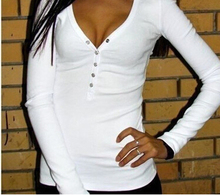 New Arrival Summer 2015 fashion plus size V neck women t shirt punk Long sleeve cropped