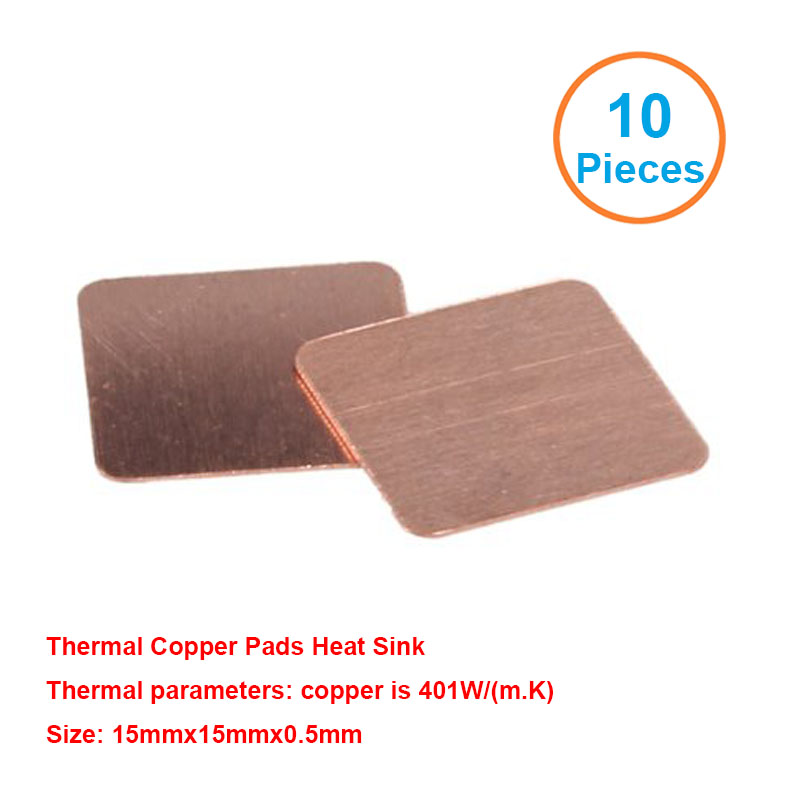 New Premium 10pcs/lot 15x15x0.5mm DIY Copper Shim Heatsink thermal Pad