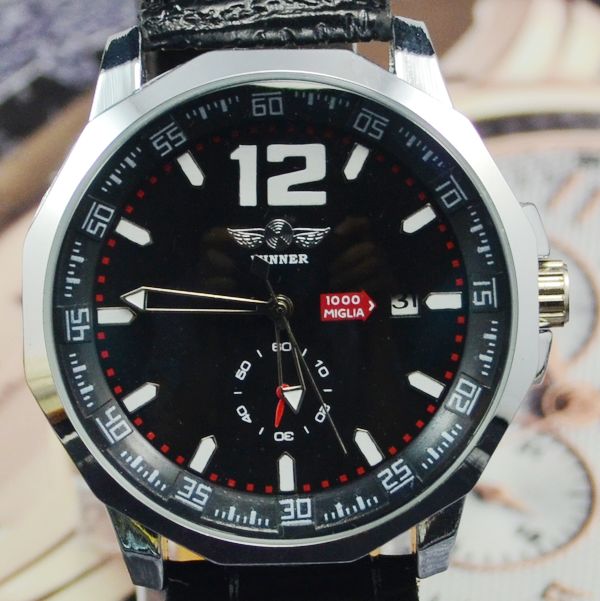 Winner fully automatic mechanical watch male black calendar personalized commercial men s watch fashion j184
