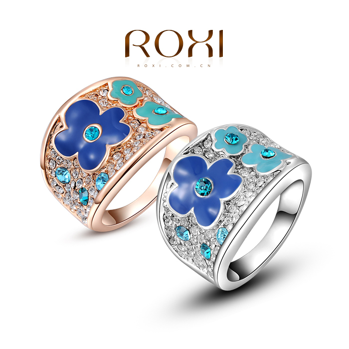 ROXI Gift Classic Genuine Austrian Crystals Sample flowers Gold Plated Wintersweet Ring Jewelry Party OFF