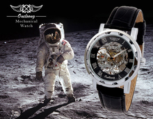 2015 winner fashion casual luxury male leather business skeleton mechanical men self wind military wrist watch
