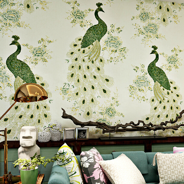 Chinese style wallpaper mural fantasias papel de parede wall papers home decor peacock 3D wall paper 5 colors black wallpaper