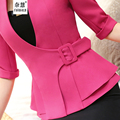 Fashion Work Wear Jacket Women Half Sleeve V neck Coat Candy Color feminino Blazer plus size