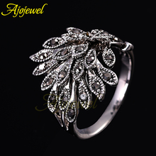 Ajojewel brand jewelry 18k white gold plated cute vintage retro rhinestone phoenix black rings for women