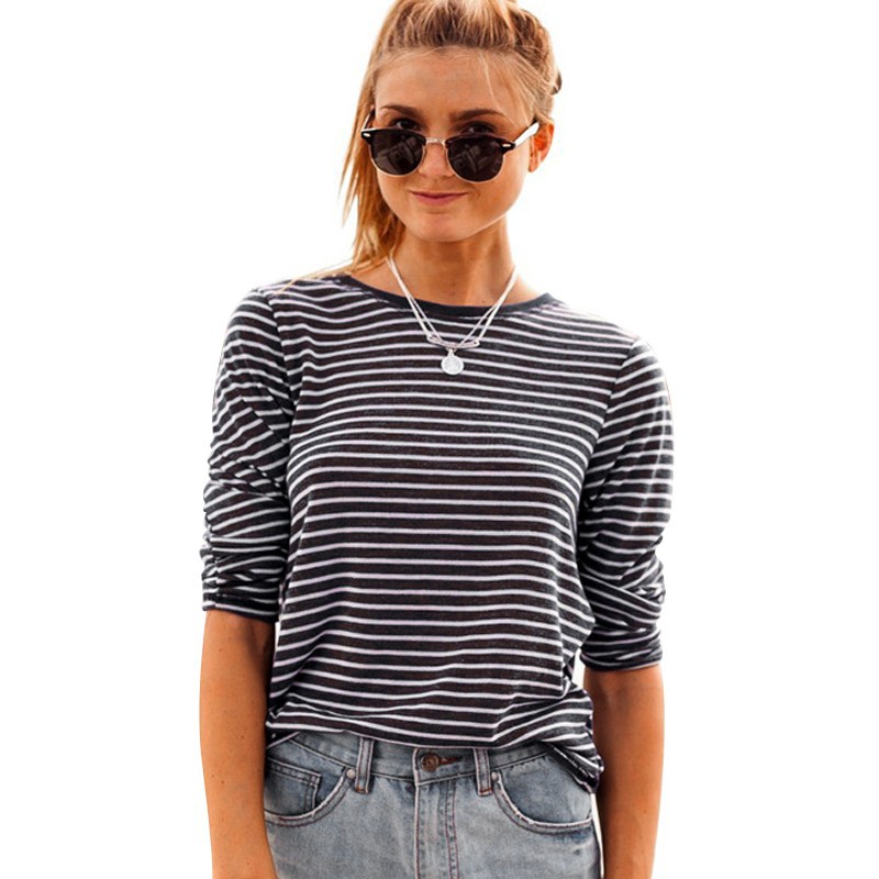 Striped Women Blouses Plus Size Fashion O-neck Long Sleeve Loose Casual T Shirt Women Tops Blusas ZFDS024591 (2)