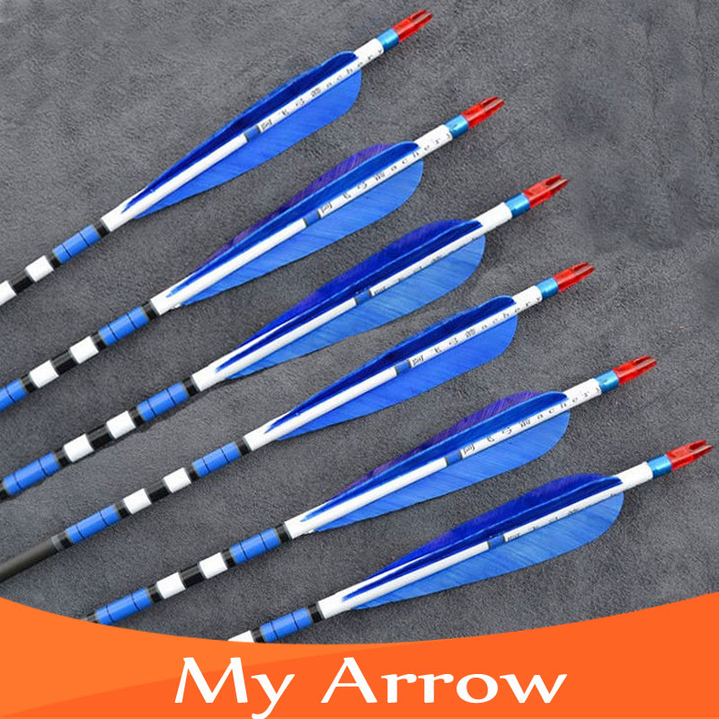 6pcs pack 30 Length Handmade Turkey Feather Iron Arrowhead Carbon Arrow Hunting Archery Arrows For Recurve
