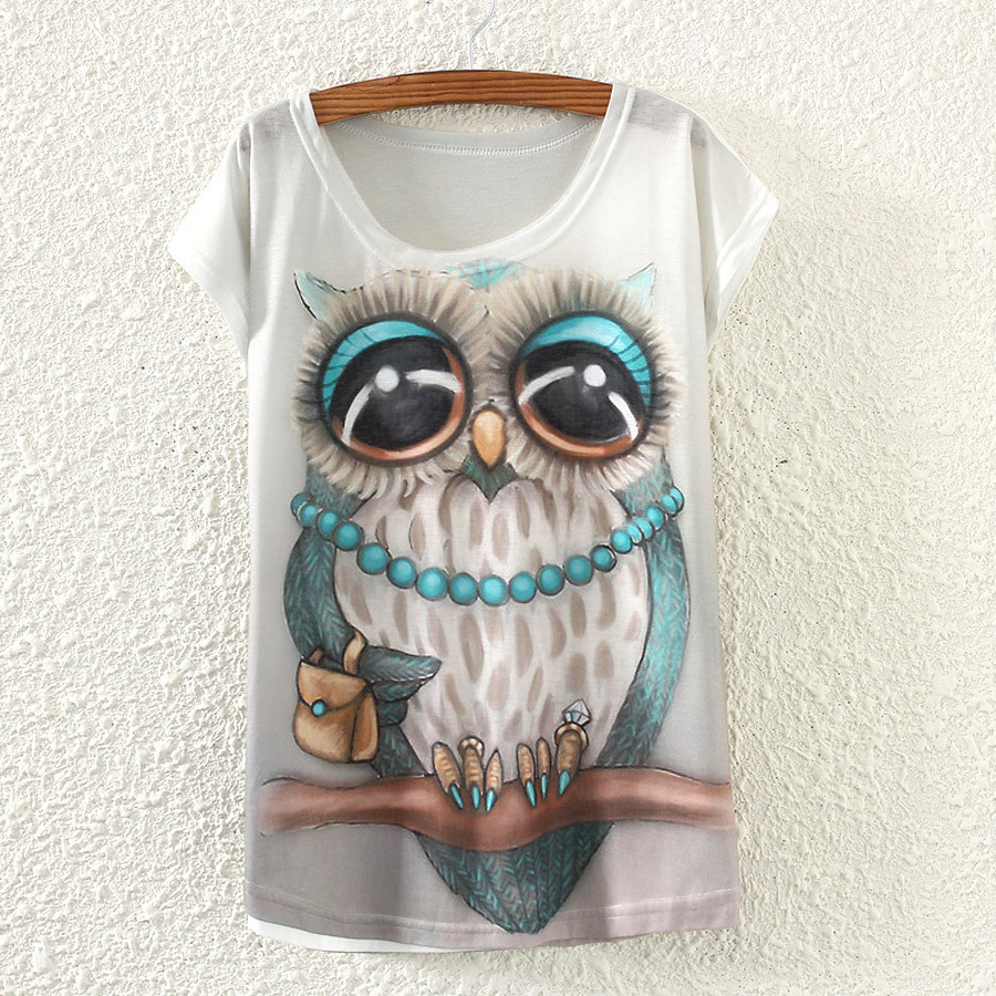 2015 Fashion Vintage New Spring Summer Harajuku Women T shirt Clothing Tops Tshirt Rouge women owl