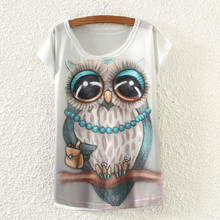 2015 Fashion Vintage New Spring Summer Harajuku Women T shirt Clothing Tops Tshirt Rouge women owl