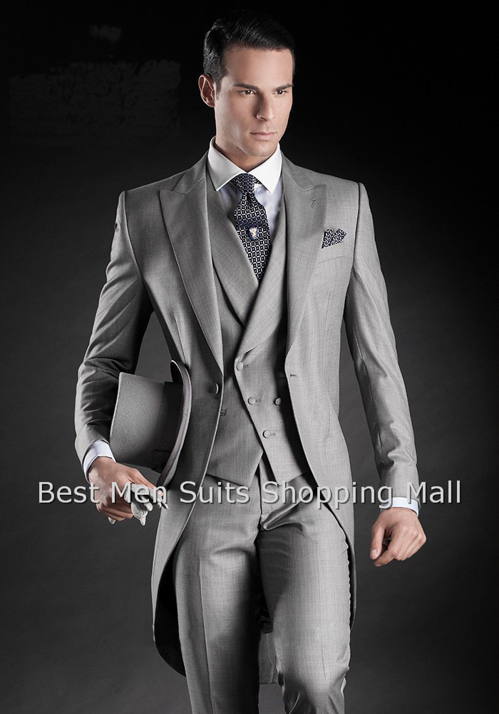 2015 NEW Gentlemen Suit Light Grey Morning Suits Groom Tuxedos Suit slim fit tuxedo groomsmen dresses(Jacket+Pants+Vest)DH57-1
