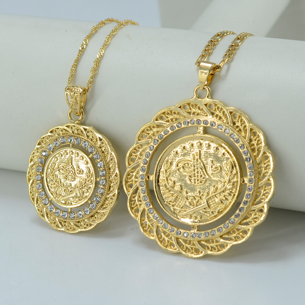 TWO SIZE /Pendant Necklace Arab Coin for Women 18k Gold Plated Turkey Coin Jewelry Wholesale ...