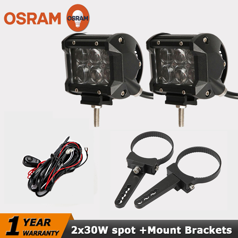 Фотография OSRAM 4" 30W Spot LED Work Light Bar+Mount Brackets 4x4 Offroad ATV Wagon Motorcycle SUV 4WD LED Driving Light Headight 12V/24V