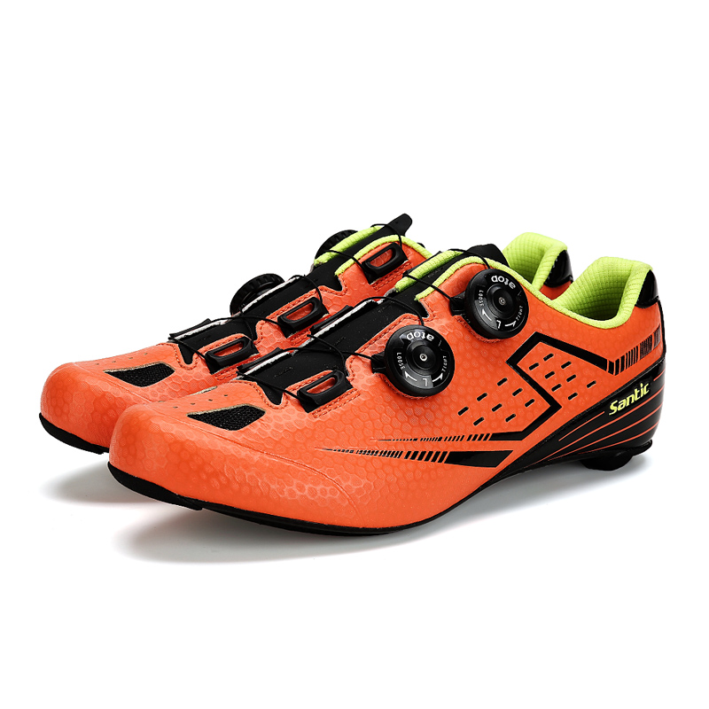 Santic Men's Orange Road Cycling Shoes Carbon Light Sole Annular