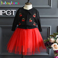 2PCS Set 2016 Autumn New Arrival Girls Children s Clothing Cherry Design Knitted Sweater and Lace