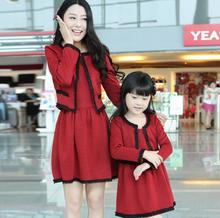 Family Fashion Two-Pieces Dress Long-Sleeve Coats + Vest Dress for Girls & Women Spring Autumn Dress (Colors: Grey, Red) FLQ33