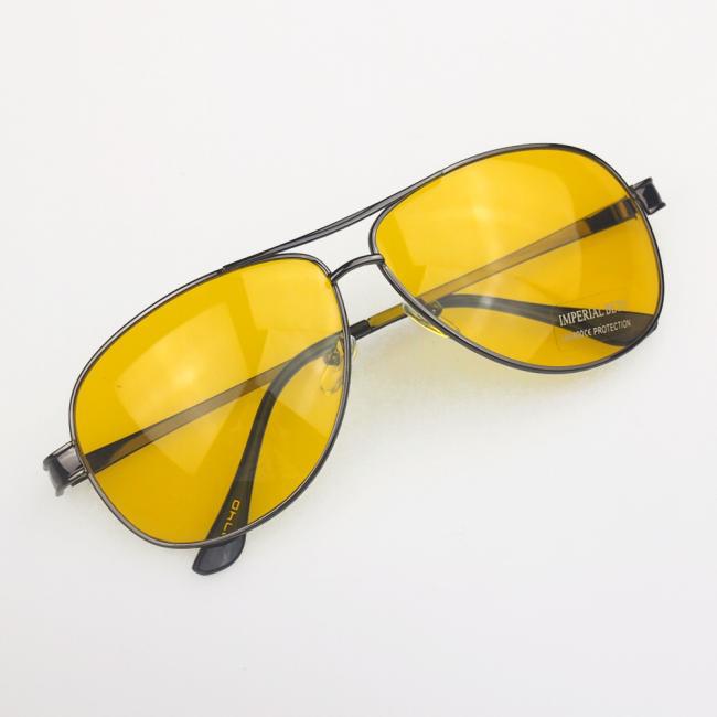 New Yellow HD Night Vision Aviator Driving Anti Glare Glasses Eyewear Gun Frame