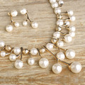 Classic Imitation Pearl Jewelry Set Statement Necklaces Earrings For Women Shiny Rose Flower Beads Leaf Wedding