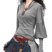The new 100% pure cashmere sweater v-neck lantern sleeve sweater Women’s hollow out cultivate one’s morality sweater black