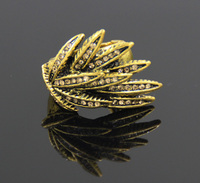 Unique Gold Plated Coconut Leaf Rhinestone Stretchy Ring for Women Party Cocktail Fashion Jewelry
