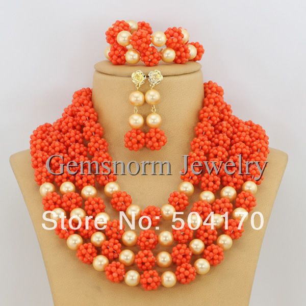 African Wedding Coral Beads Jewelry Set Pink Coral African Beads Jewelry Sets Nigerian Wedding Jewelry Free Shipping CNR095
