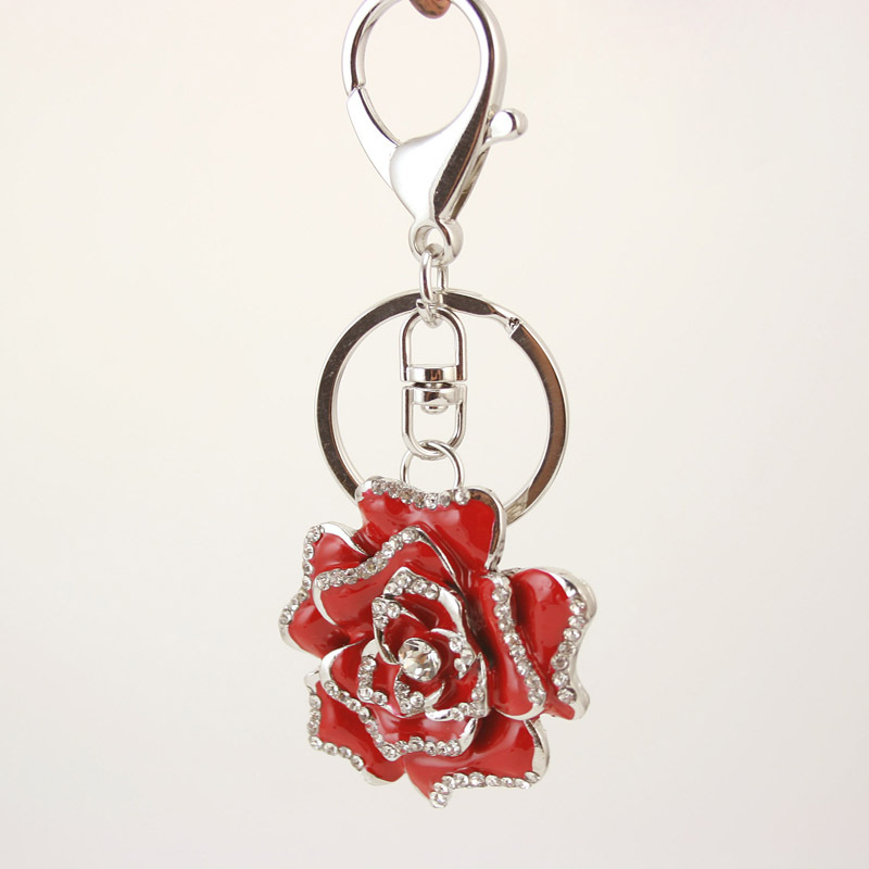 Crystal Rhinestone Metal Rose Keychain Novelty Souvenir Gifts Couple Key Chain Women Car Key Ring Hangbag  Chaveiros PWK0432